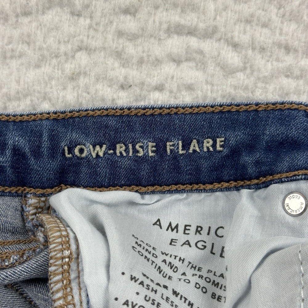 American Eagle Jeans 6 X Long Blue Low Rise Flare Flap Pocket Stretch Denim - Picture 5 of 12